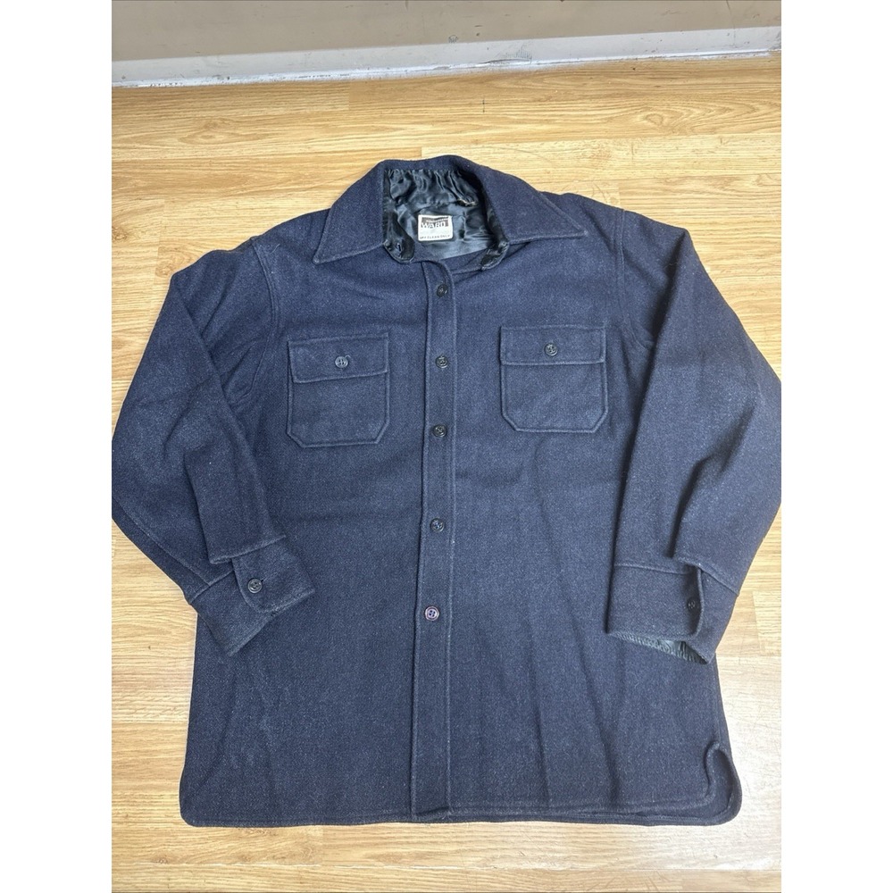 VTG 70s Montgomery Ward Navy CPO Shirt Wool Linen Blend Anchor Buttons Men's Med